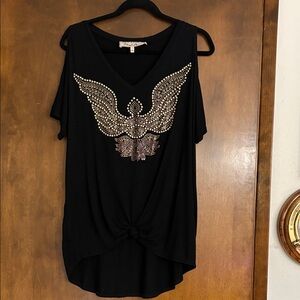 Sheryl Crow Embellished Cold Shoulder Black Shirt Sz Medium